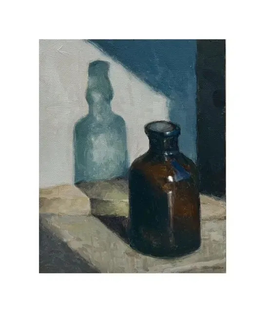 Playing With Bottle (ART-15267-101167) - Handpainted Art Painting - 8 in X 10in
