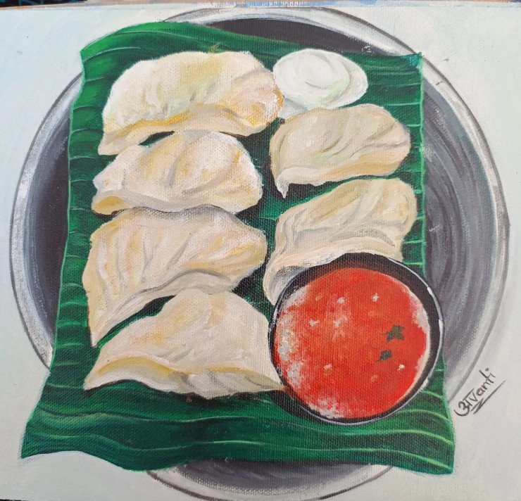 Love For Momos (ART-15259-101115) - Handpainted Art Painting - 10 in X 8in