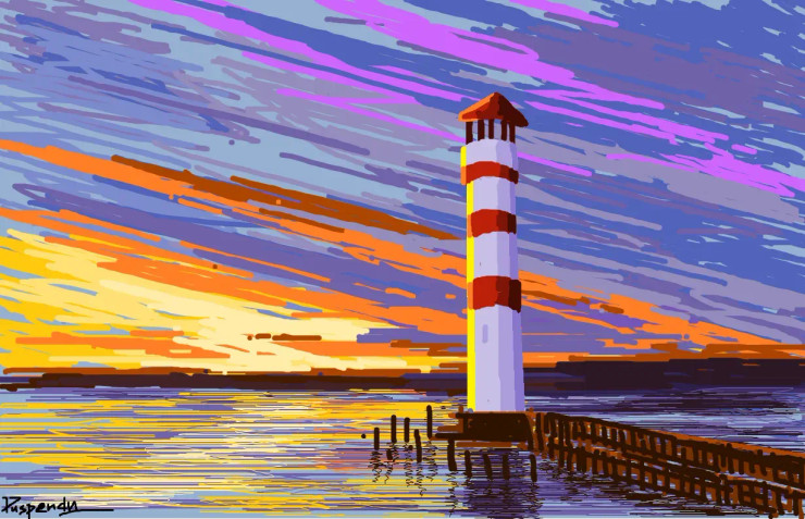 Lighthouse And Sunset (PRT-776-101189) - Canvas Art Print - 18in X 12in
