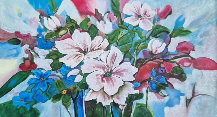 Flowers Painting Online (ART-3319-101265) - Handpainted Art Painting - 48 in X 24in