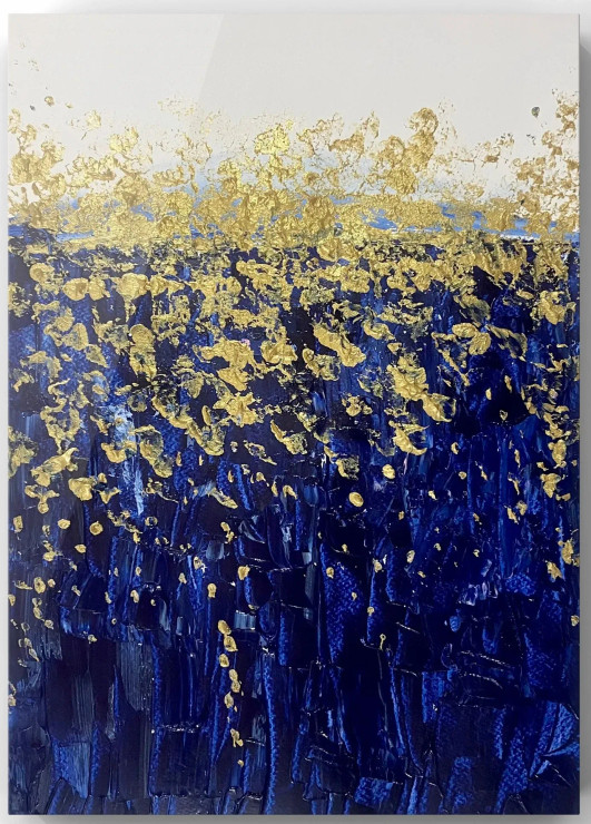 Navy Blue & Gold Leaf (ART-8280-101144) - Handpainted Art Painting - 12 in X 16in