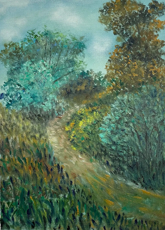 Pathway Uphill (ART-8841-101316) - Handpainted Art Painting - 11 in X 15in