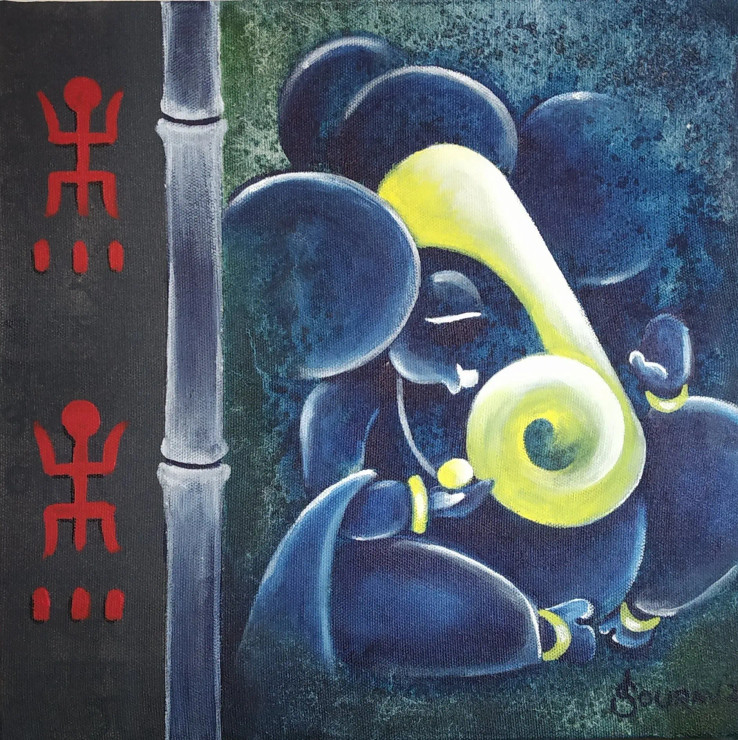 Lord Ganesha (ART-15181-101345) - Handpainted Art Painting - 12 in X 12in