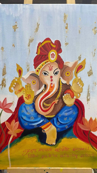 Ganesh (Vighnahartaa) (ART-636-101404) - Handpainted Art Painting - 24 in X 36in