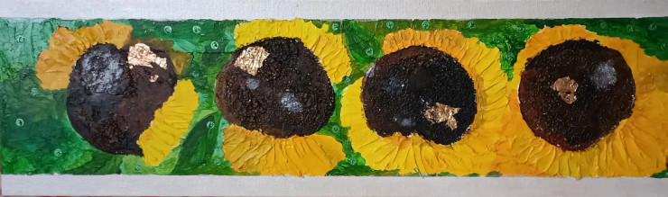 Dying Sunflowers (ART-15339-101362) - Handpainted Art Painting - 20 in X 6in