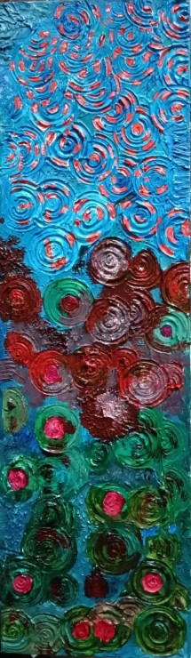 Koi Pond With Lilies (ART-15339-101365) - Handpainted Art Painting - 6 in X 20in