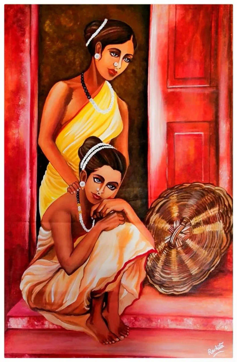 Sakhi (ART-7440-101468) - Handpainted Art Painting - 18 in X 29in