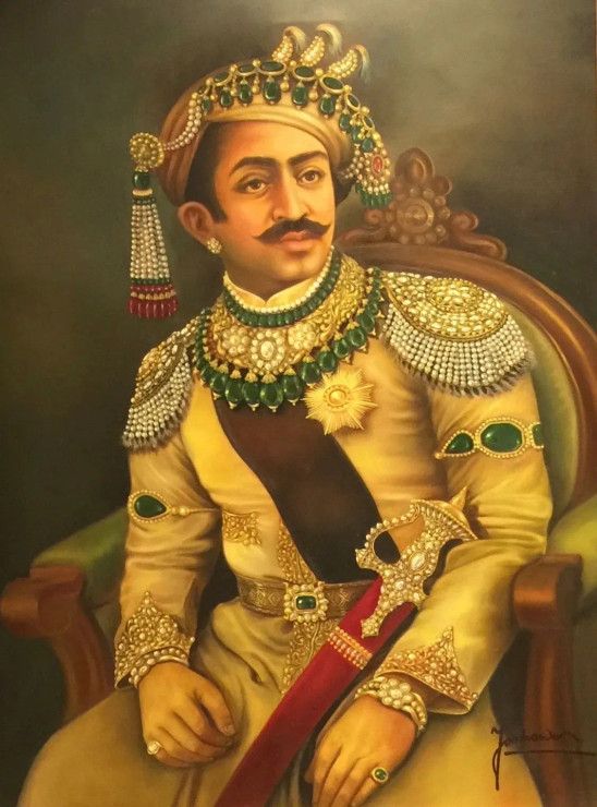 Maharaja Prabhu Narayan Singh Varanasi Portrait (ART-2078-101509) - Handpainted Art Painting - 36in X 48in