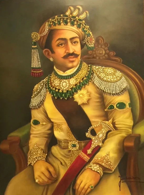 Maharaja Prabhu Narayan Singh Varanasi Portrait (ART-2078-101509) - Handpainted Art Painting - 36in X 48in