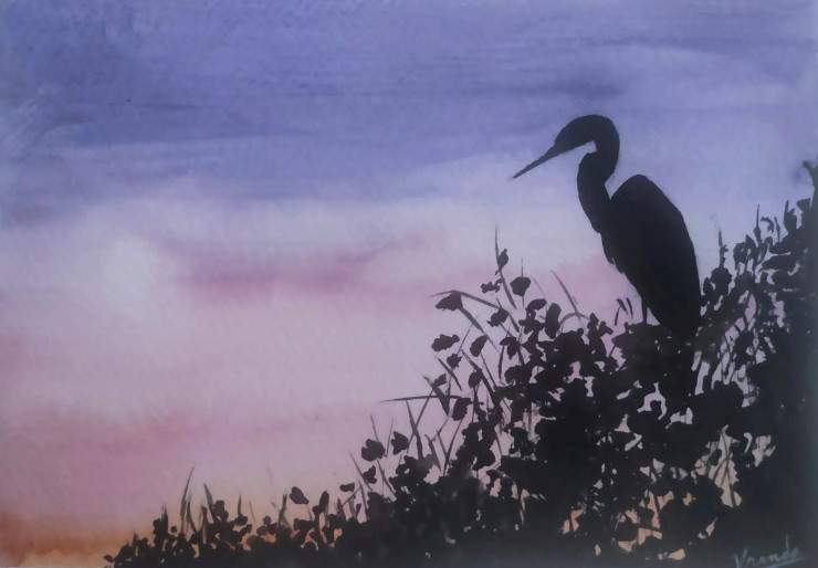 Evening Songbird (ART-7546-101541) - Handpainted Art Painting - 7 in X 5in