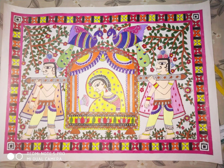 Handmade Dolikahar Madhubani Painting For Wall Decoration (ART-15405-101545) - Handpainted Art Painting - 28 in X 20in