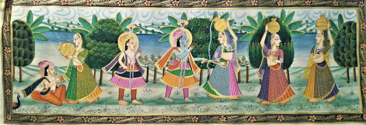 Krishna Painting Lord Krishna Painting (ART-8806-101581) - Handpainted Art Painting - 37 in X 12in