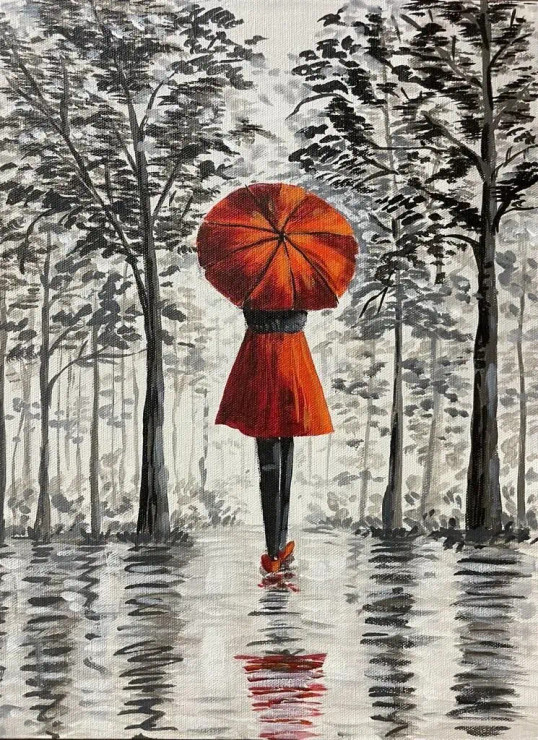 Girl With An Umbrella (ART-15277-101597) - Handpainted Art Painting - 12 in X 16in