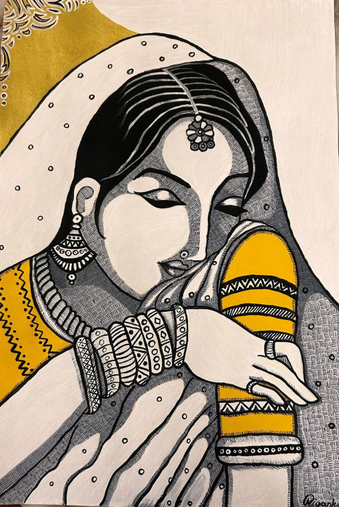 Kachhni Painting (ART-15416-101607) - Handpainted Art Painting - 20 in X 26in