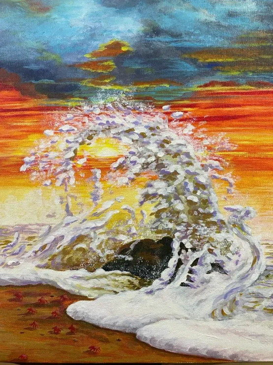 Rolling Sea Waves In Setting Sun (ART-15277-101599) - Handpainted Art Painting - 12 in X 16in