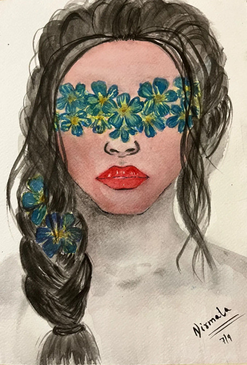 Blind Folded (ART-15407-101645) - Handpainted Art Painting - 8 in X 12in