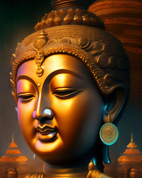 Buddha Head With Golden Accents (PRT-8645-101715) - Canvas Art Print - 14in X 18in