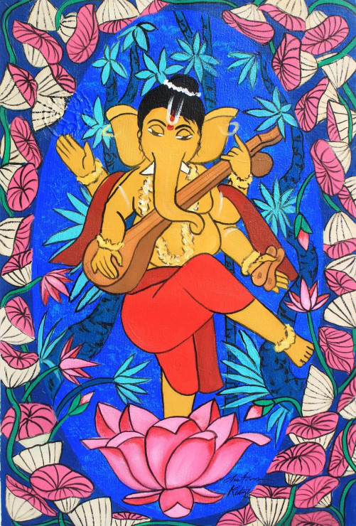 Shree Ganesha (ART-3324-101738) - Handpainted Art Painting - 14 in X 22in