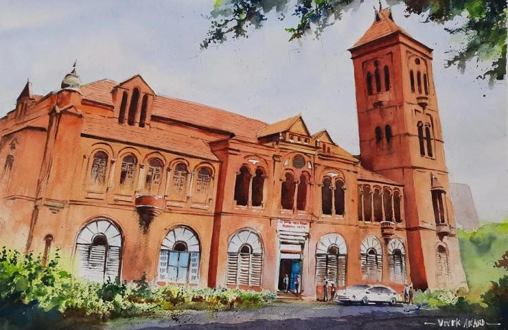 Vicoria Public Hall, Chennai (ART-4505-101820) - Handpainted Art Painting - 22 in X 15in