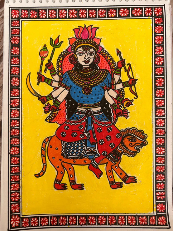 Madhubani (ART-15416-101791) - Handpainted Art Painting - 8 in X 12in