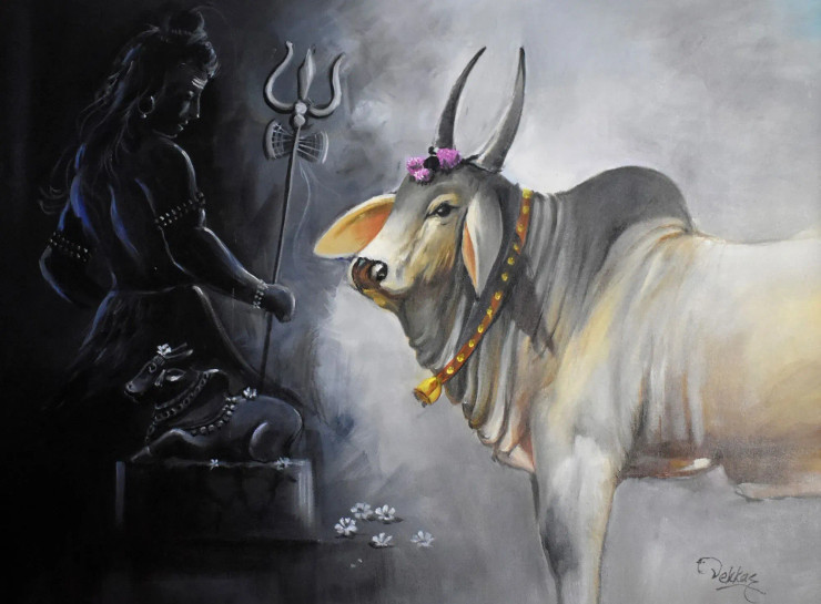 Shiv Nandi (ART-1038-101826) - Handpainted Art Painting - 30in X 20in