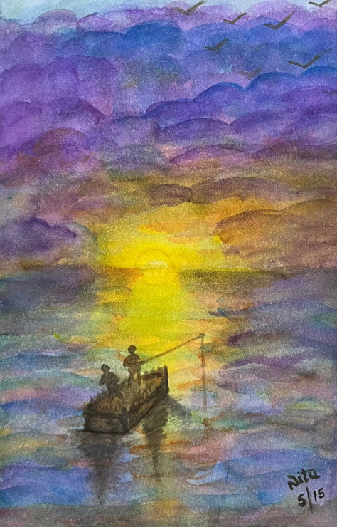 Seascape (ART-15407-101767) - Handpainted Art Painting - 6 in X 8in