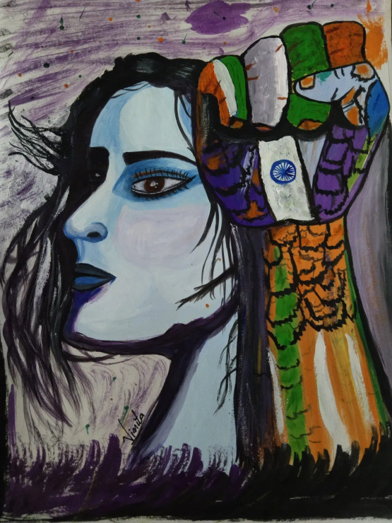 Women Empowerment (ART-15172-101747) - Handpainted Art Painting - 12 in X 14in