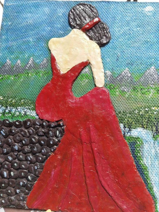 A Back Lass Pretty Girl (ART-15172-101836) - Handpainted Art Painting - 8 in X 10in