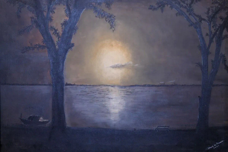 RIVER IN MOONLIGHT (ART-15427-101845) - Handpainted Art Painting - 37 in X 24in