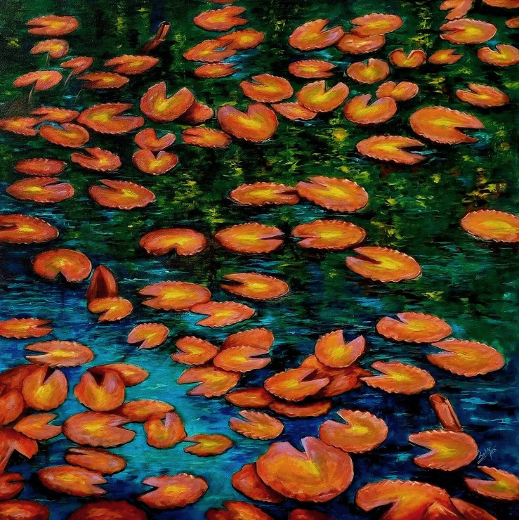 Lotus Lake -SeriesI (ART-464-101856) - Handpainted Art Painting - 48 in X 48in