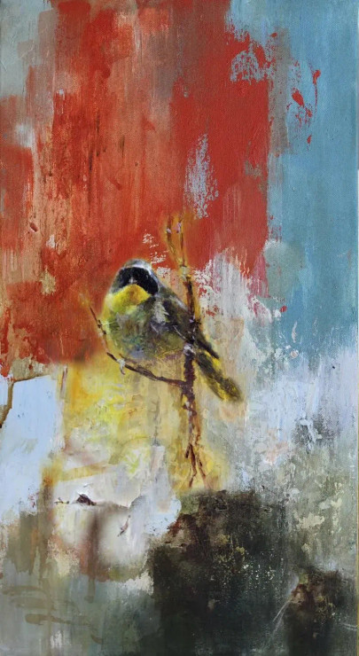 Abstract Art With Bird 01 (ART-1522-101880) - Handpainted Art Painting - 20 in X 30in