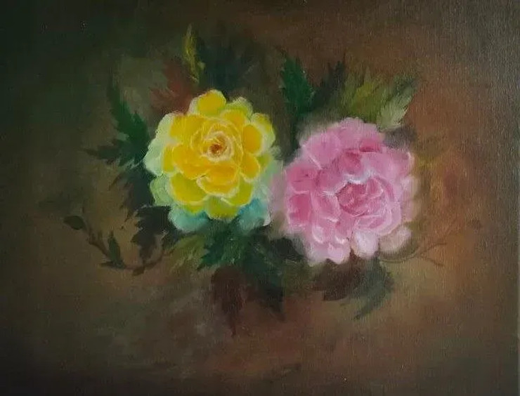 English Rose (ART-15074-101927) - Handpainted Art Painting - 18in X 14in