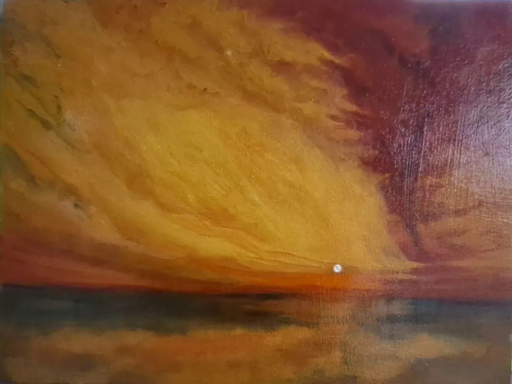 Yellow Storm Over Marsh Land (ART-15074-101923) - Handpainted Art Painting - 18 in X 16in