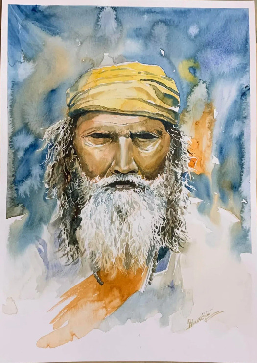 Old Man Portrait (ART-8961-101993) - Handpainted Art Painting - 12in X 16in