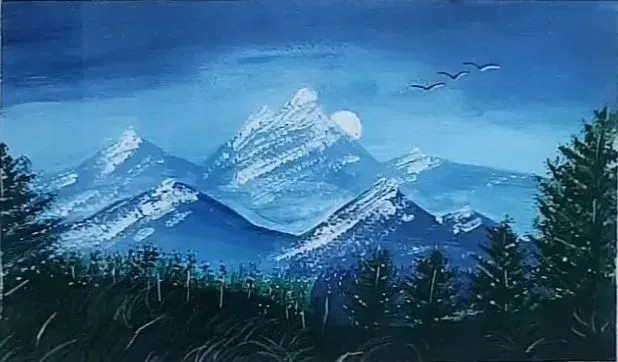 Snowy Mountains (ART-15433-101954) - Handpainted Art Painting - 5in X 7in