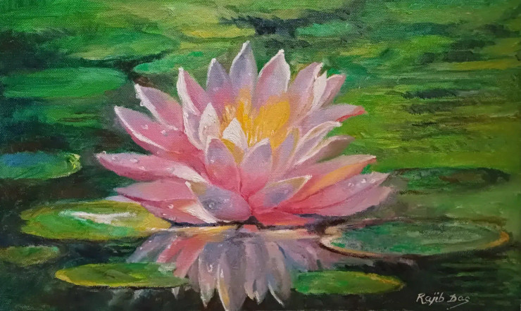 Beautiful Lotus (ART-4209-101996) - Handpainted Art Painting - 11in X 8in