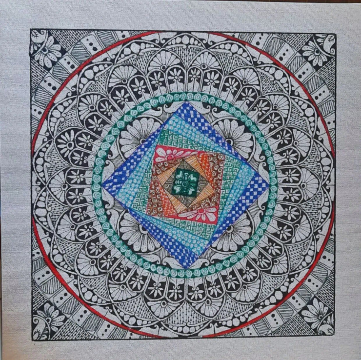 Square Mandala (ART-15406-102054) - Handpainted Art Painting - 12in X 12in