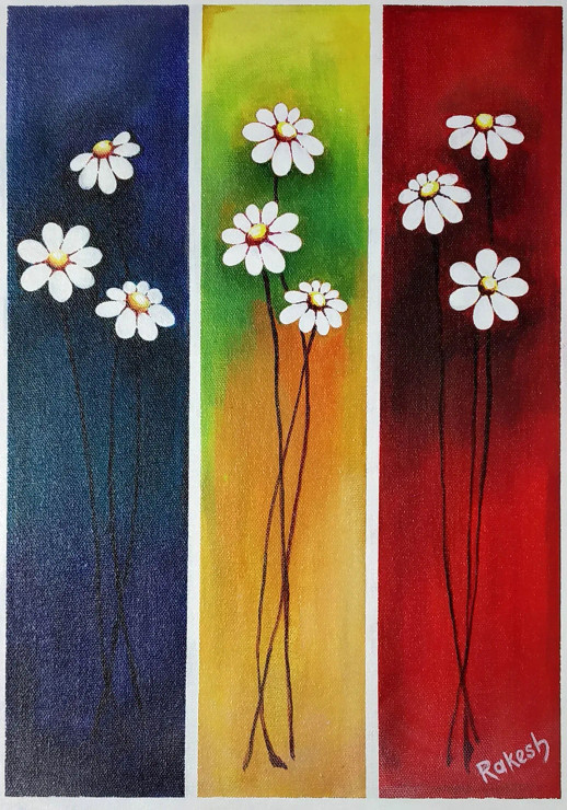 Decorated Flower (ART-15517-102006) - Handpainted Art Painting - 13in X 18in