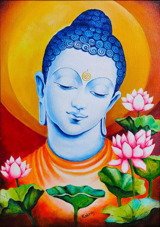 Lord Buddha (ART-15517-101997) - Handpainted Art Painting - 20in X 27in