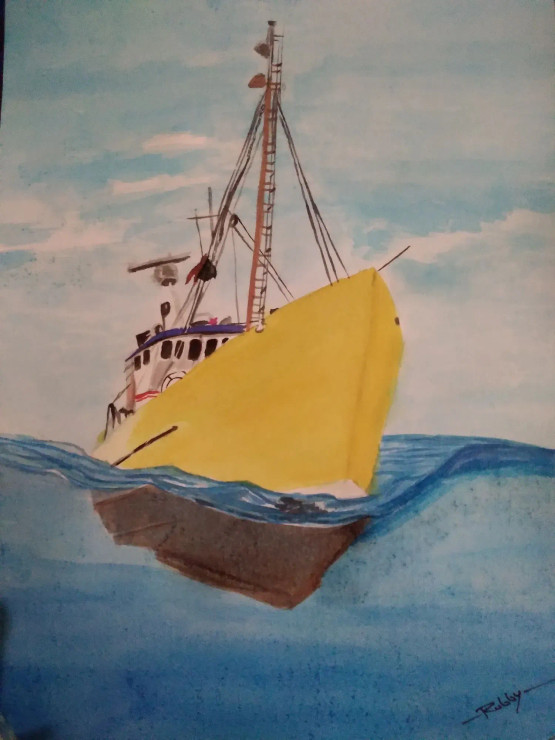 The Blue Ocean (ART-15461-102036) - Handpainted Art Painting - 9in X 12in