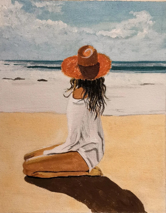 Lady On The Beach (PRT-7784-102025) - Canvas Art Print - 28in X 36in