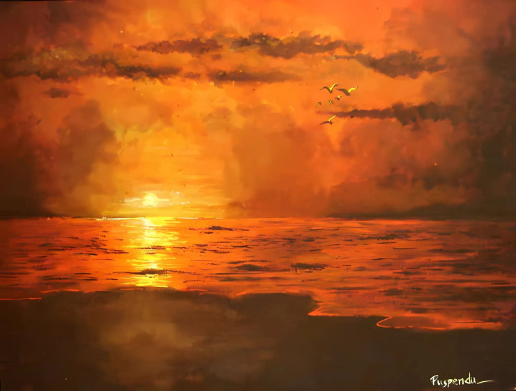 Saffron Sea And Sunset (PRT-776-102137) - Canvas Art Print - 24in X 18in