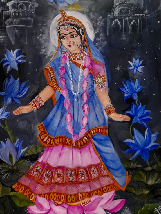 Vrajeshwari Shri Radha (ART-15541-102091) - Handpainted Art Painting - 11in X 16in