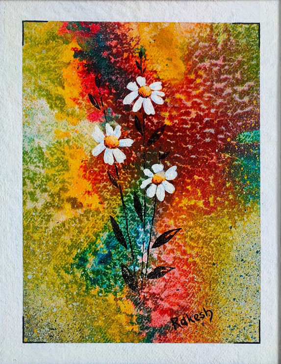 Abstract Flower (ART-15517-102100) - Handpainted Art Painting - 13in X 18in