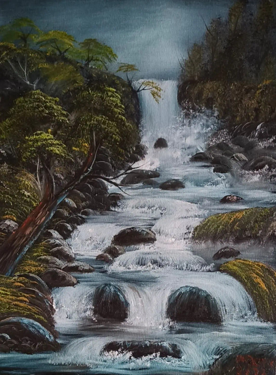 Beautiful Waterfall (ART-8067-102186) - Handpainted Art Painting - 9in X 12in