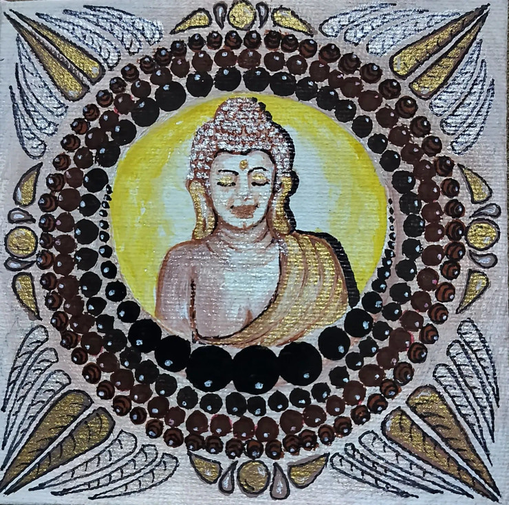 Buddha3 (ART-15335-102178) - Handpainted Art Painting - 4in X 4in