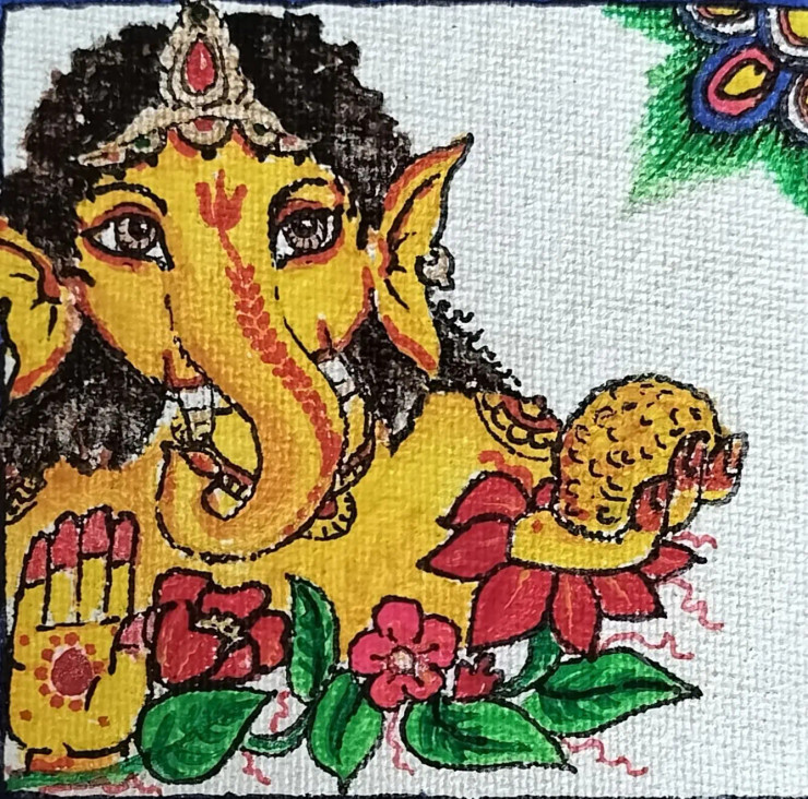 Ganesha (ART-15335-102179) - Handpainted Art Painting - 4in X 4in