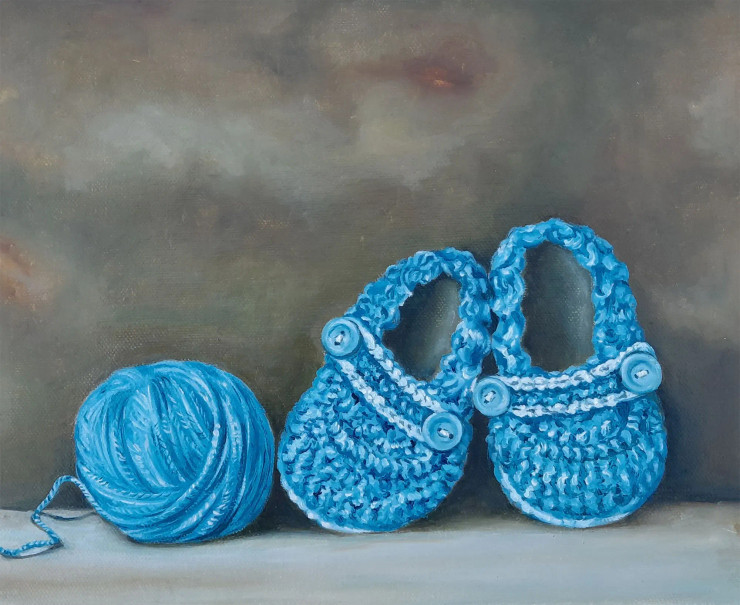Wool Shoes (ART-8857-102228) - Handpainted Art Painting - 11in X 9in