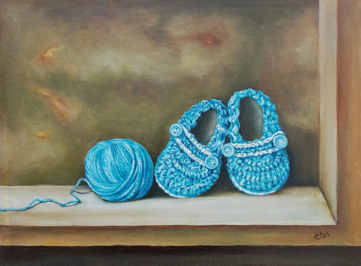 Wool Shoes (ART-8857-102228) - Handpainted Art Painting - 14in X 11in