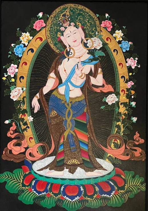 White Tara (ART-8325-102245) - Handpainted Art Painting - 24in X 33in